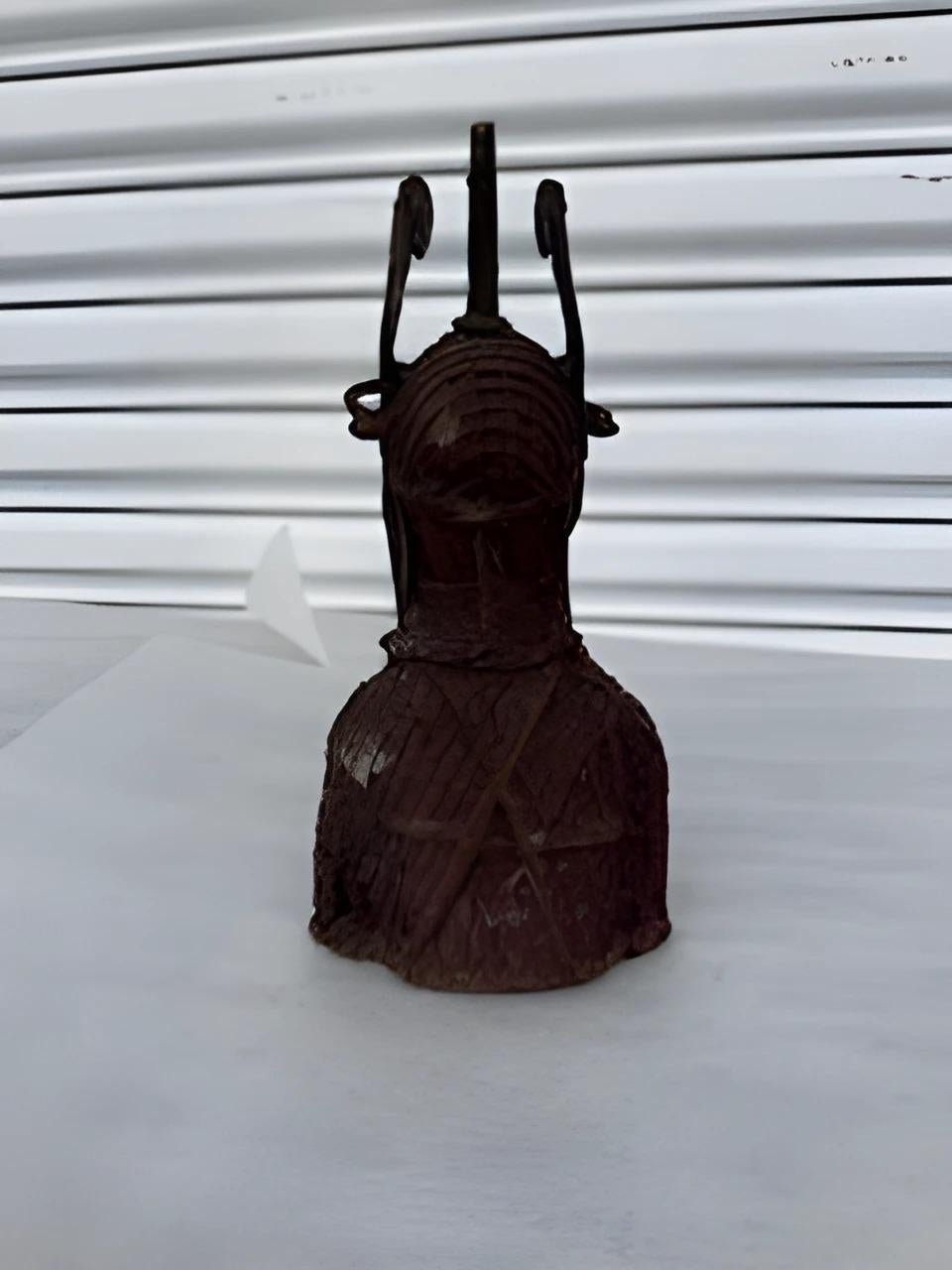 Tribal Benin Bronze Aba Ancestral Head Bust Sculpture