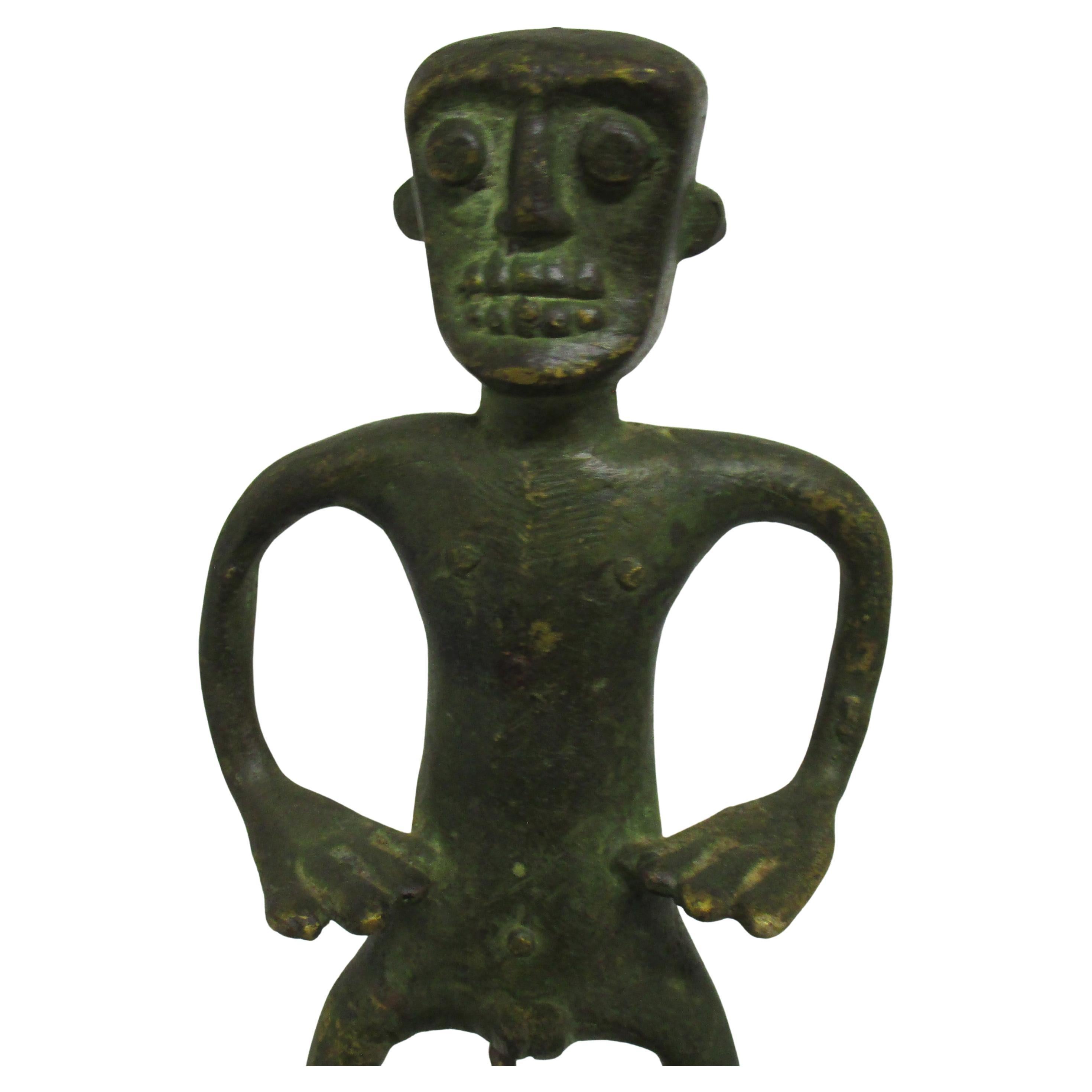 Tribal West Africa Benin Bronze Male Figure on Stand