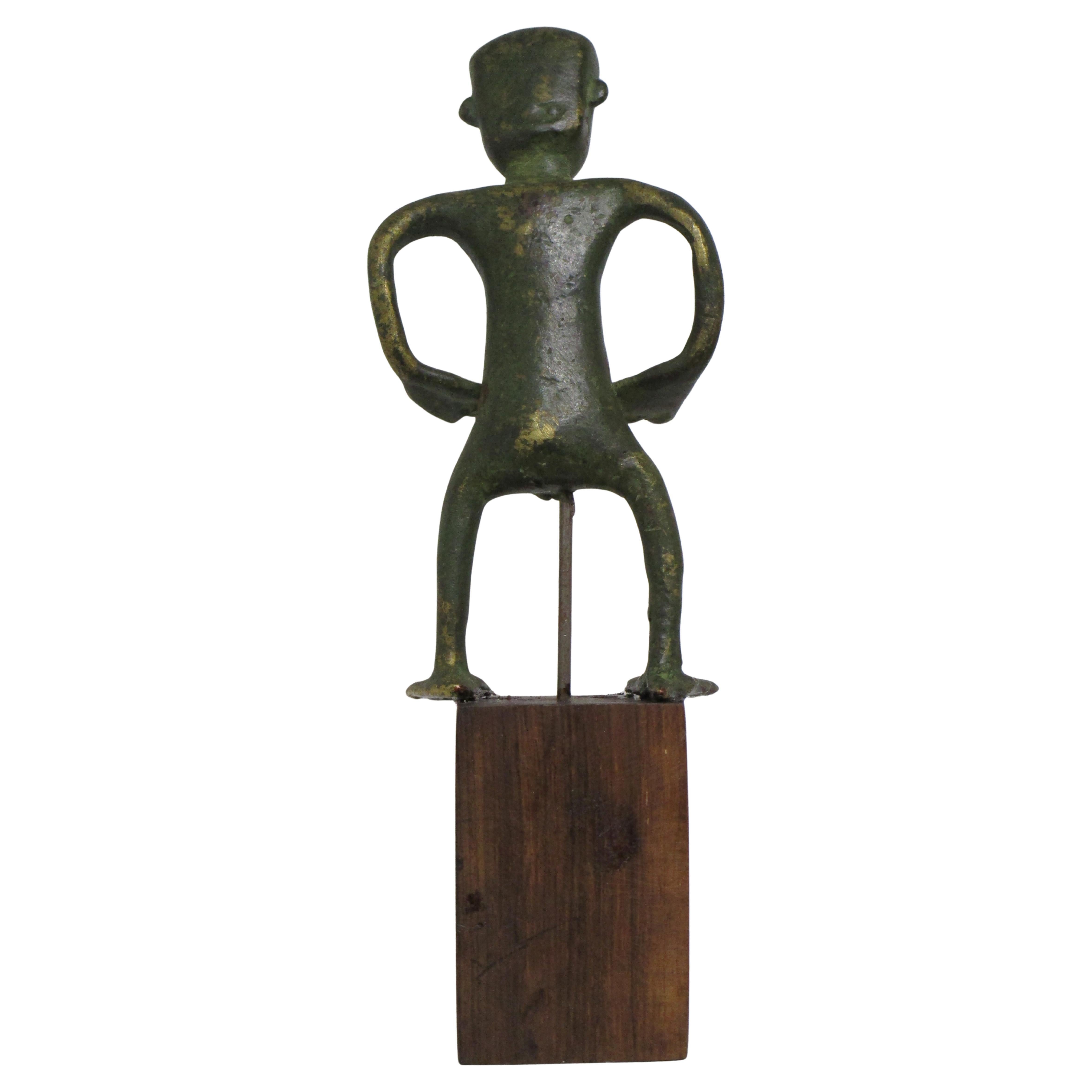 Nigerian West Africa Benin Bronze Male Figure on Stand