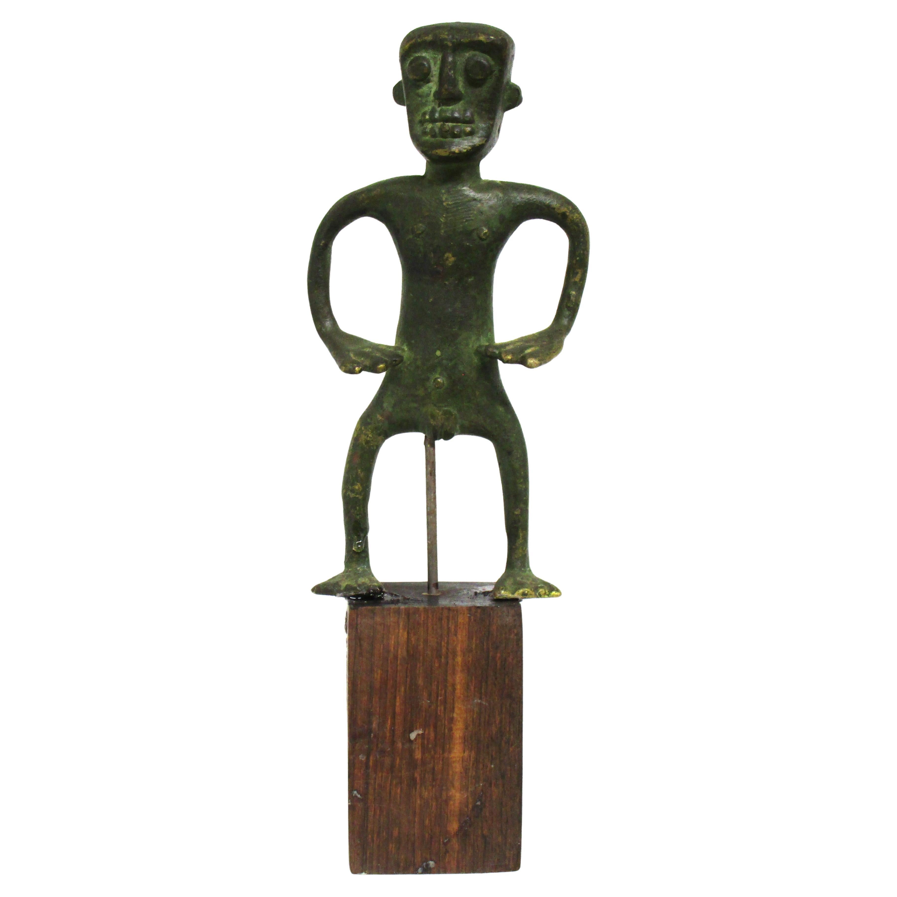 20th Century West Africa Benin Bronze Male Figure on Stand