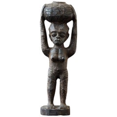 Benin Carving of a Woman with Basket on the Head, Edo People, circa 1950s