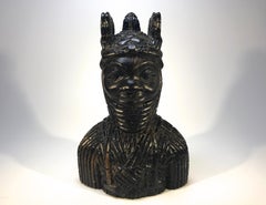 Benin King Oda and Queen Pair of Hand Carved Antique Figures West African 1920s