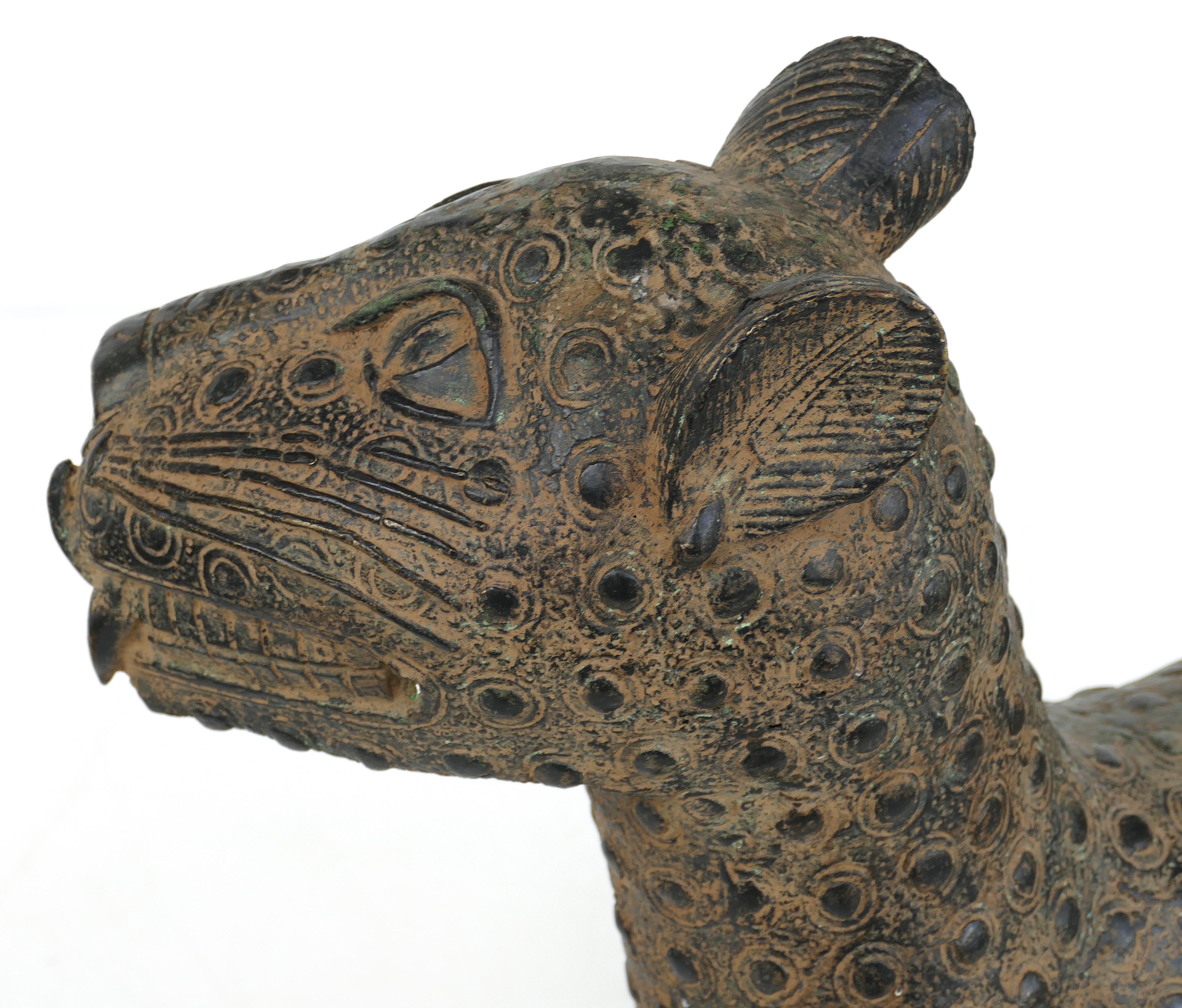 Benin 'Nigeria' Bronze Sculptures of Leopard Cubs, Modern Replicas 2
