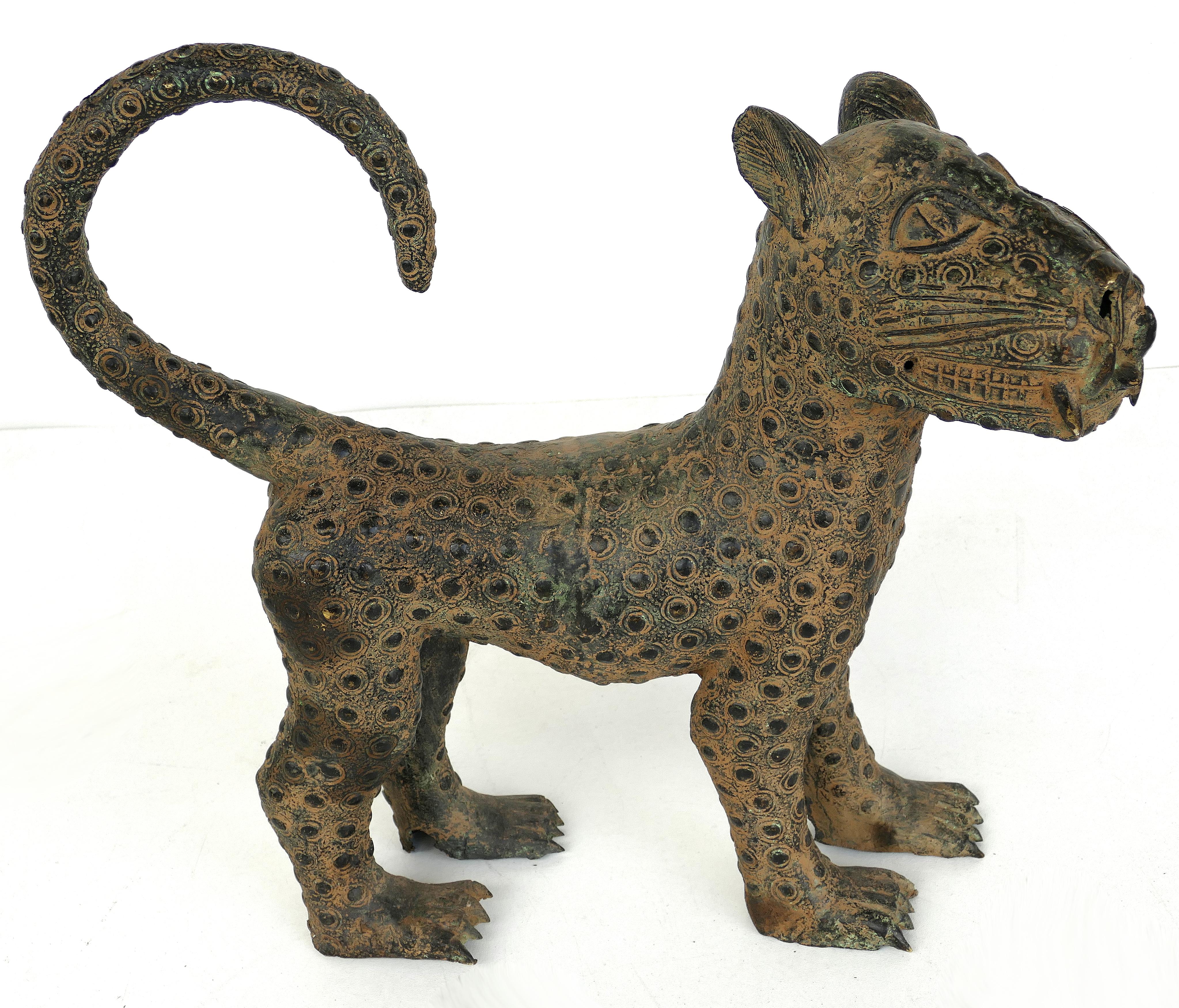 Benin 'Nigeria' Bronze Sculptures of Leopard Cubs, Modern Replicas In Good Condition In Miami, FL