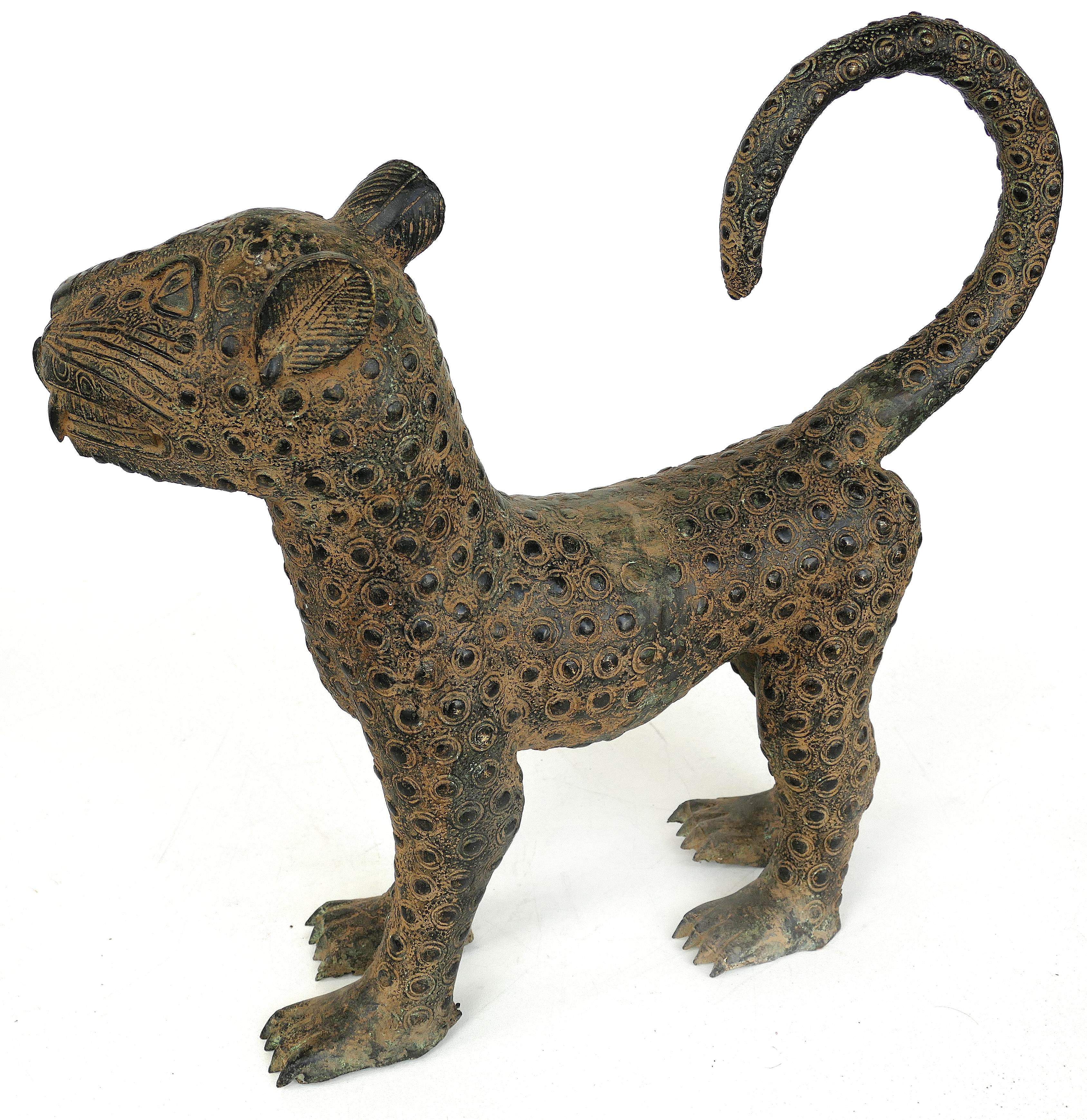 20th Century Benin 'Nigeria' Bronze Sculptures of Leopard Cubs, Modern Replicas