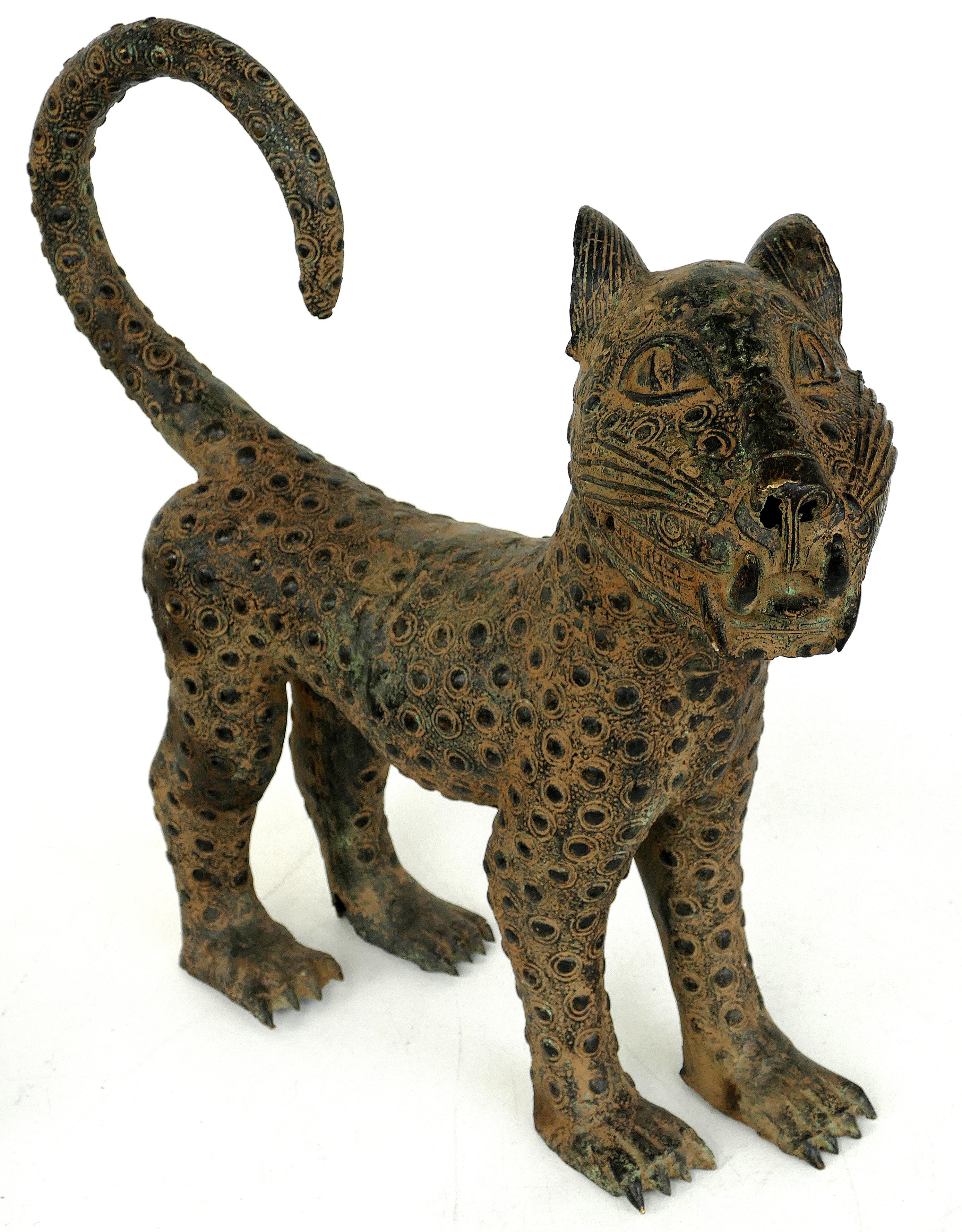 Benin 'Nigeria' Bronze Sculptures of Leopard Cubs, Modern Replicas 1