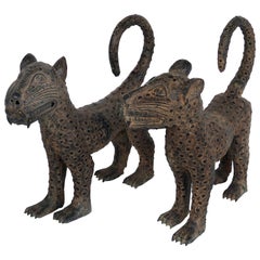 Benin 'Nigeria' Bronze Sculptures of Leopard Cubs, Modern Replicas