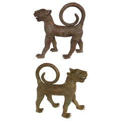 Vintage Benin 'Nigeria' Bronze Sculptures of Leopards, Modern Replicas