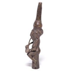 Benin-Style Bronze Figural Pipe Mouthpiece