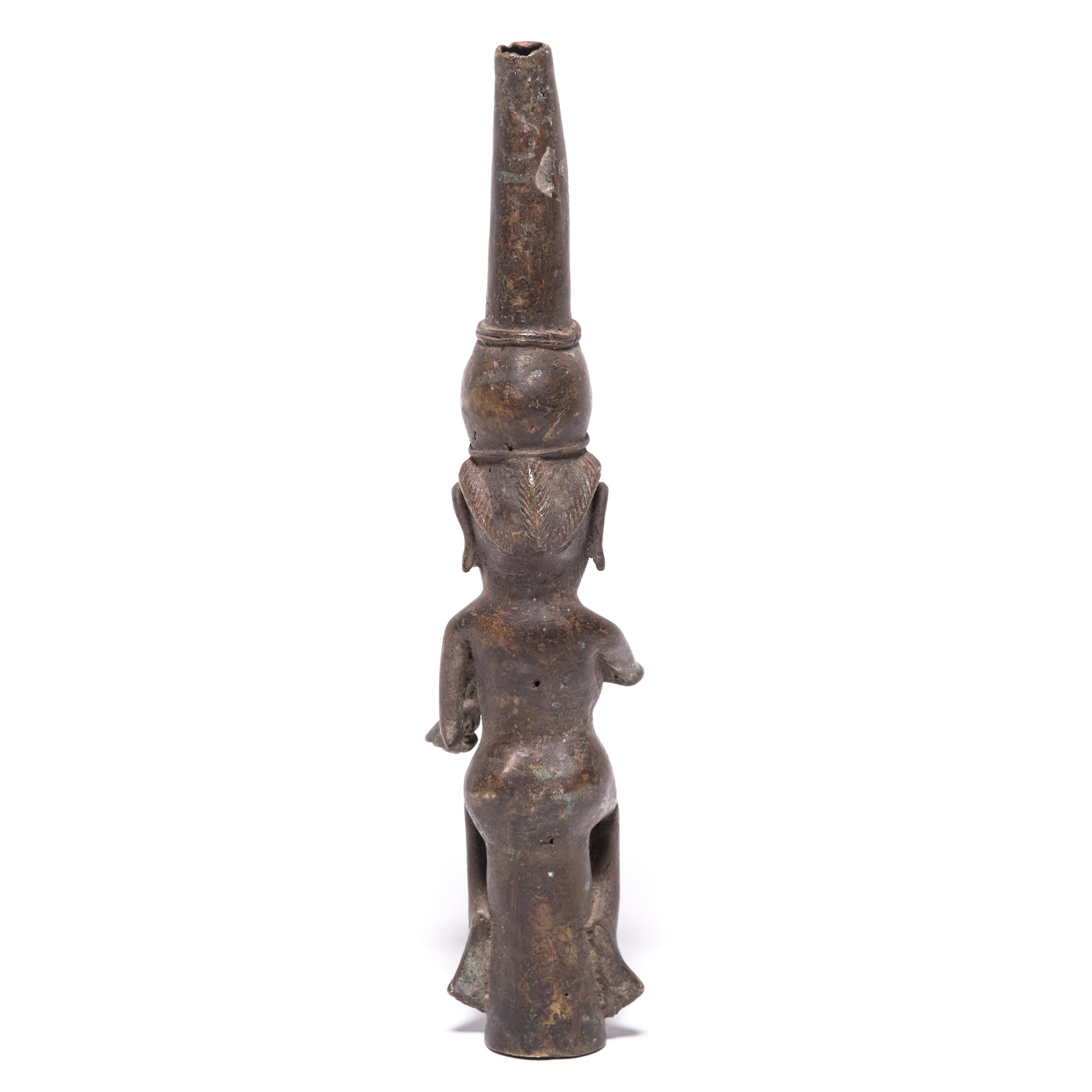 Folk Art Benin-Style Bronze Figural Pipe Mouthpiece For Sale