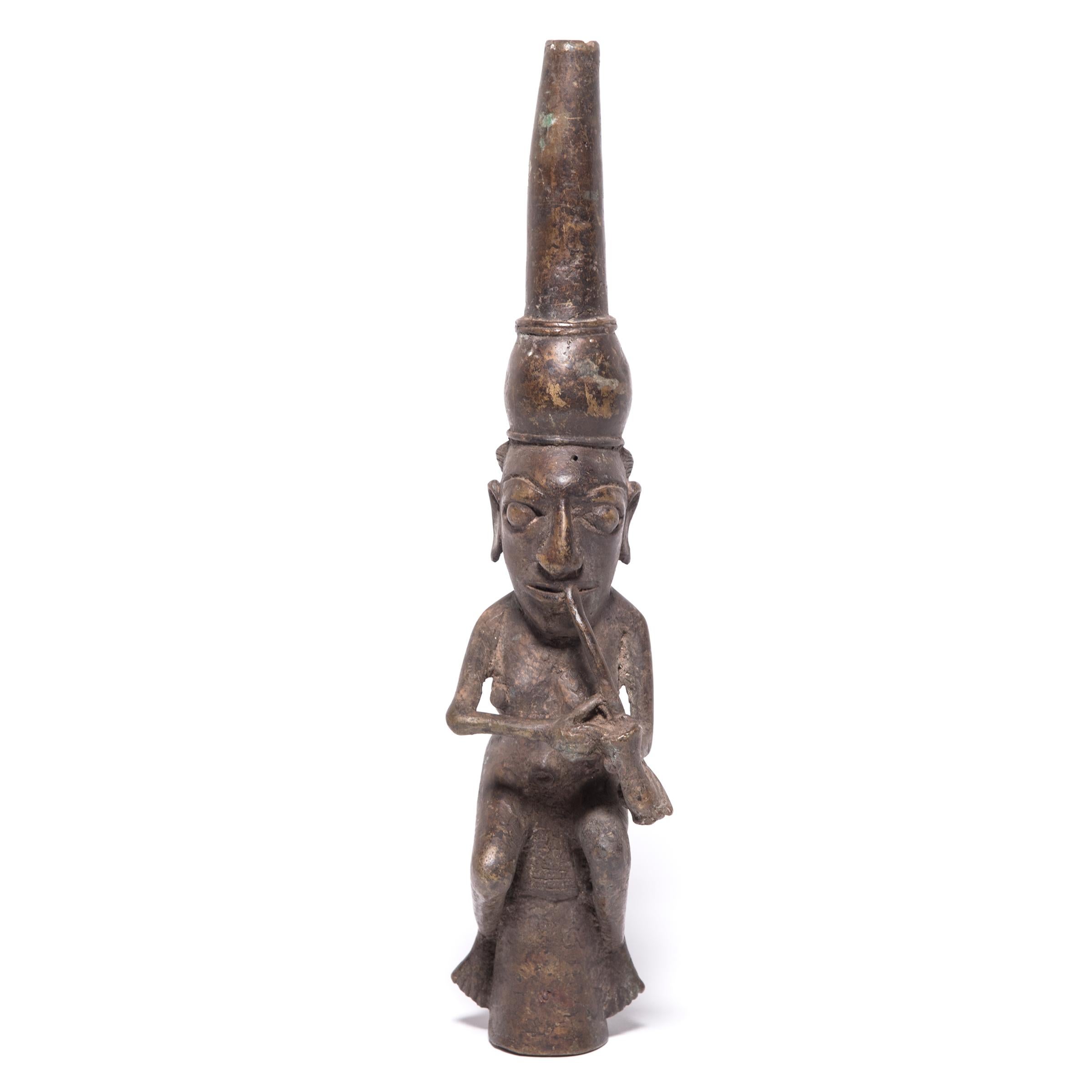 Benin-Style Bronze Figural Pipe Mouthpiece For Sale