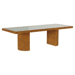 Benirrás Outdoor Dining Table - Elegant Table With Ceramic Top, Wood Ribbed Base