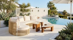 Benissa Outdoor Modular Coffee Table: Curved Ceramic Top & Iroko Wood Base