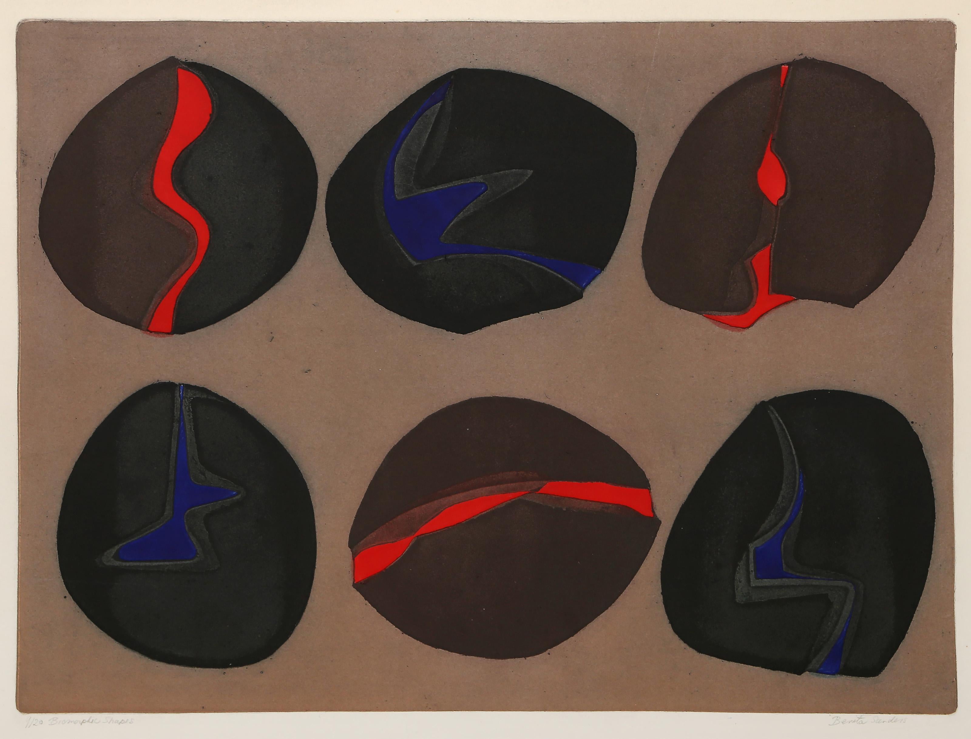 Benita Sanders, Canadian (1930 - ) - Biomorphic Shapes, Year:  circa 1969, Medium:  Embossed Etching and Aquatint on Arches, signed, titled and numbered in pencil, Edition:  9/20, Image Size:  17.75 x 23.75 inches, Size:  21 x 25.75 in. (53.34 x
