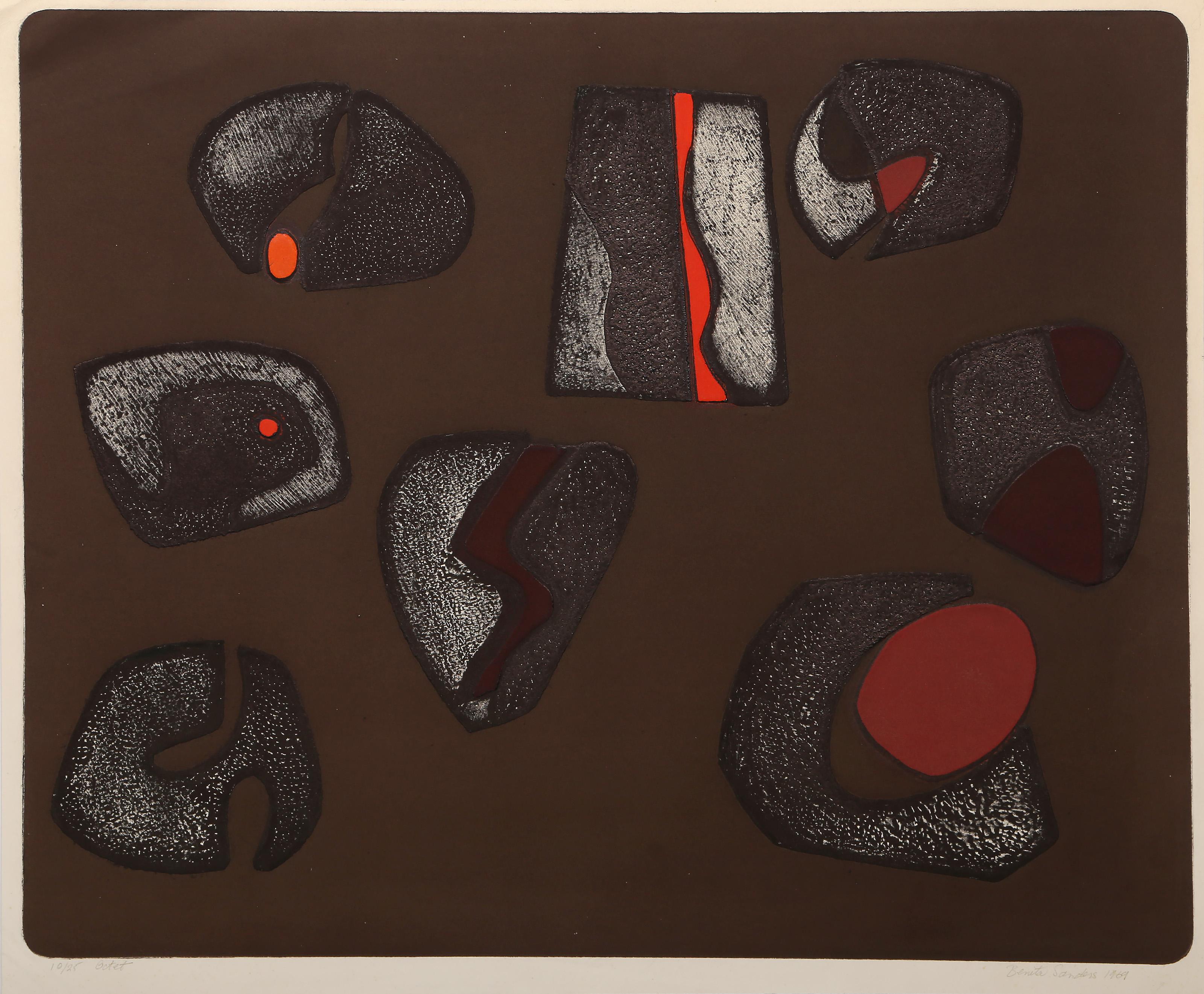 Benita Sanders, canadiense (1930 - ) - Octeto, Año:  1969, Medio:  Aguafuerte y aguatinta sobre arcos, firmado, titulado, numerado y fechado a lápiz, Edición:  25/10, Tamaño de la imagen:  19,75 x 23,75 pulgadas, Tamaño:  20.75 x 24.5 in. (52.71 x