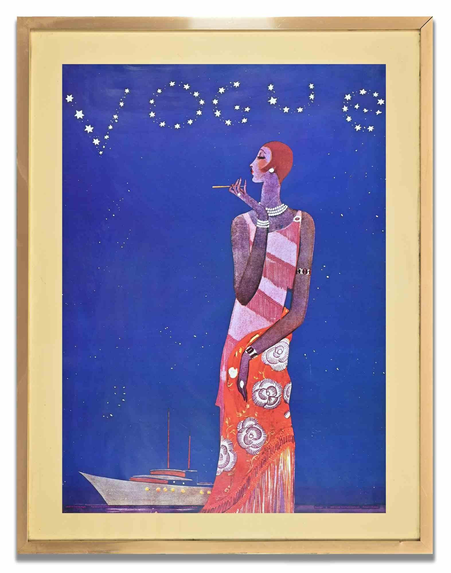 Tropische Nacht ist ein altes Plakat aus dem Jahr 1969 nach einem Gemälde von Benito Garcia (Eduardo Benito, 1891-1981).

Veröffentlicht von Condé Nast im Jahr 1969.

Bis auf einige leichte Falten gut erhalten.

Enthält einen vergoldeten Rahmen: