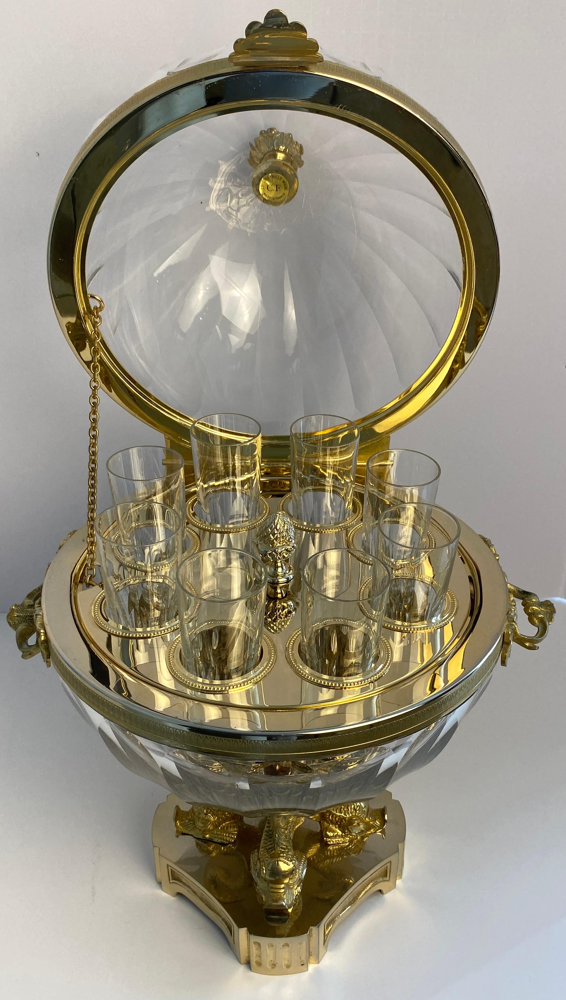 Bronze Benito Crystal Caviar & Vodka Server, Martin Benito Crystal & Ormolu Centerpiece For Sale