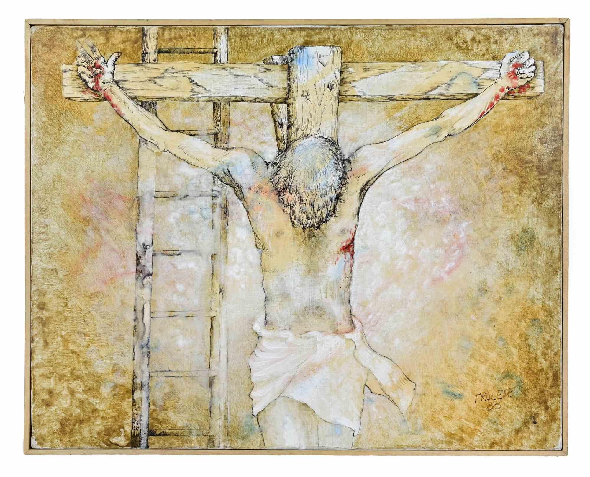 Crucifixion - Oil Paint by Benito Troleses - 1988 For Sale 1