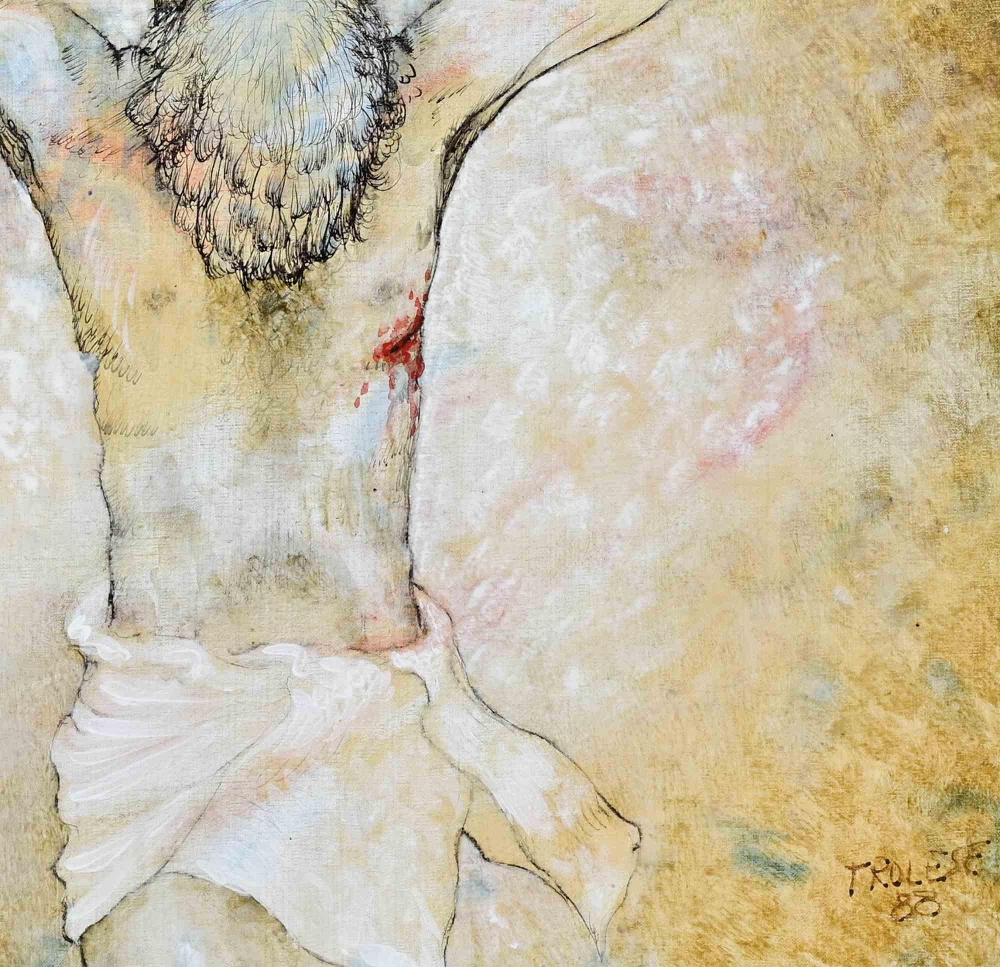Crucifixion - Oil Paint by Benito Troleses - 1988 For Sale 2