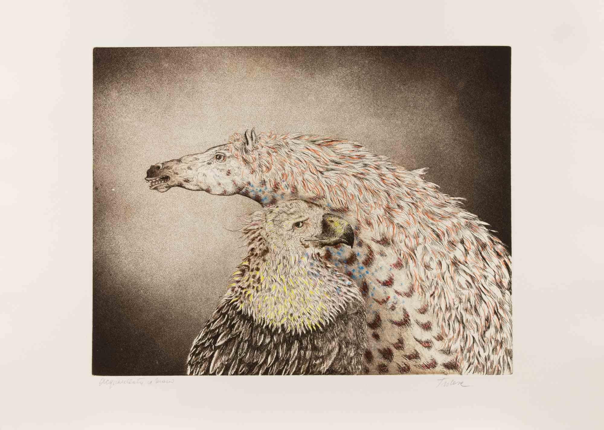 Eagle and Horse - Etching by Benito Trolese - 1990s