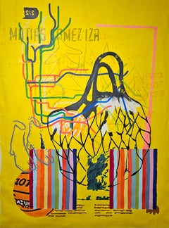 Técnica Mixta Abstracta - Composición Amarilla Vibrante con L