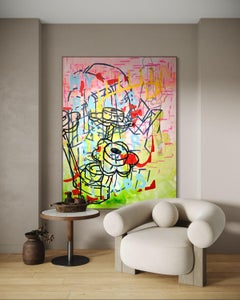 Benjamin Aitala Large Abstract Pop Painting Pink Blue Graffiti Style