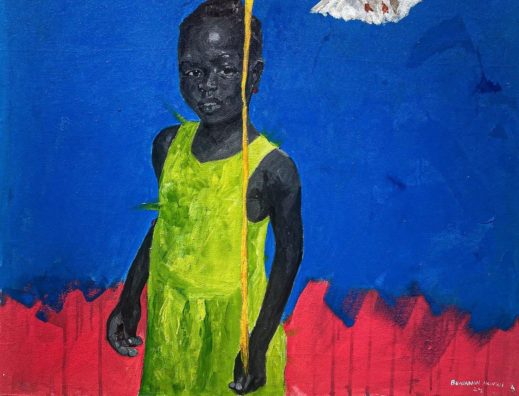 Entdecken Sie 1 - 21. Jahrhundert, Contemporary, Figurativ, Kinder, Afrika, Luftballons (Zeitgenössisch), Painting, von Benjamin Akinsoji