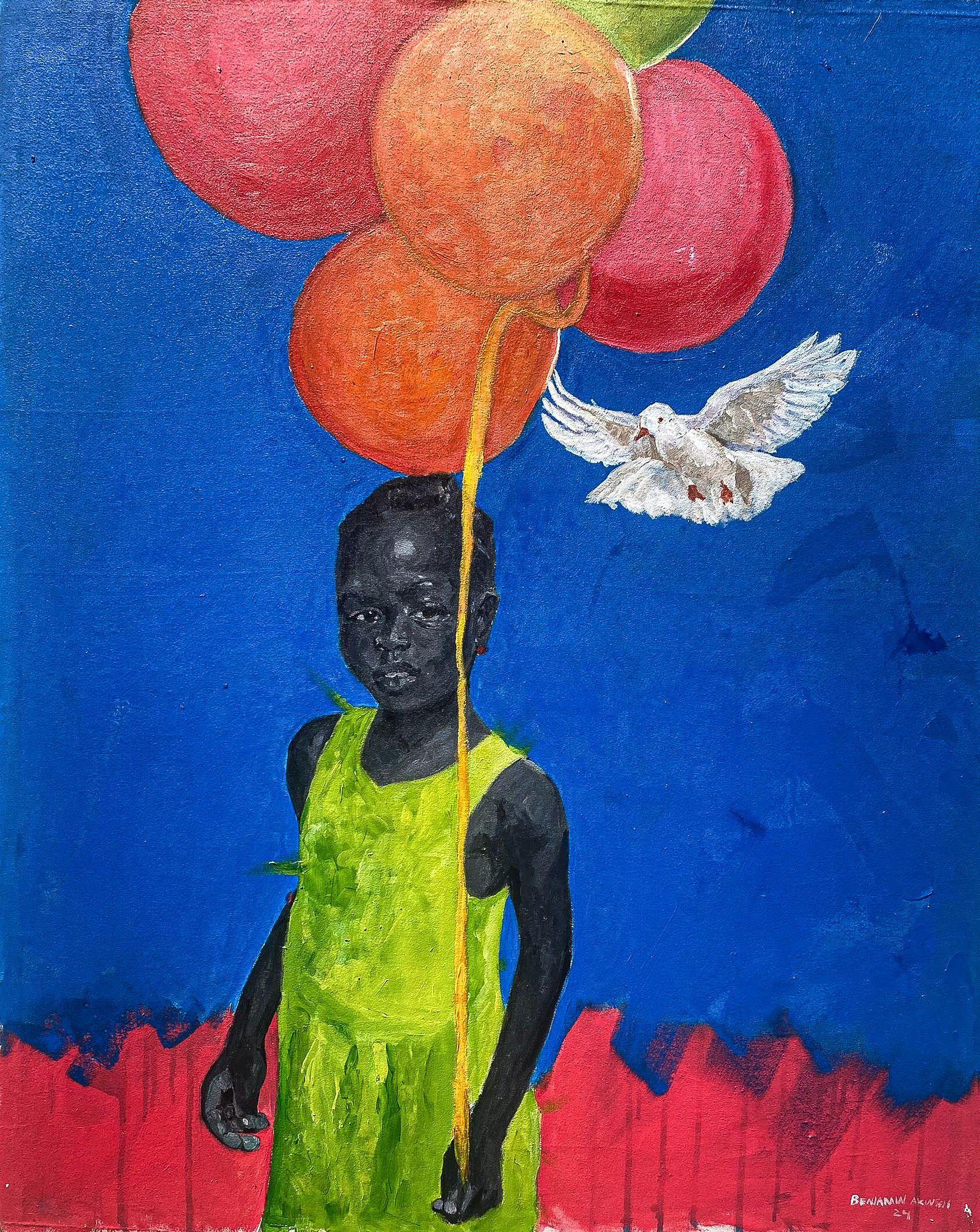 Benjamin Akinsoji Figurative Painting – Entdecken Sie 1 - 21. Jahrhundert, Contemporary, Figurativ, Kinder, Afrika, Luftballons