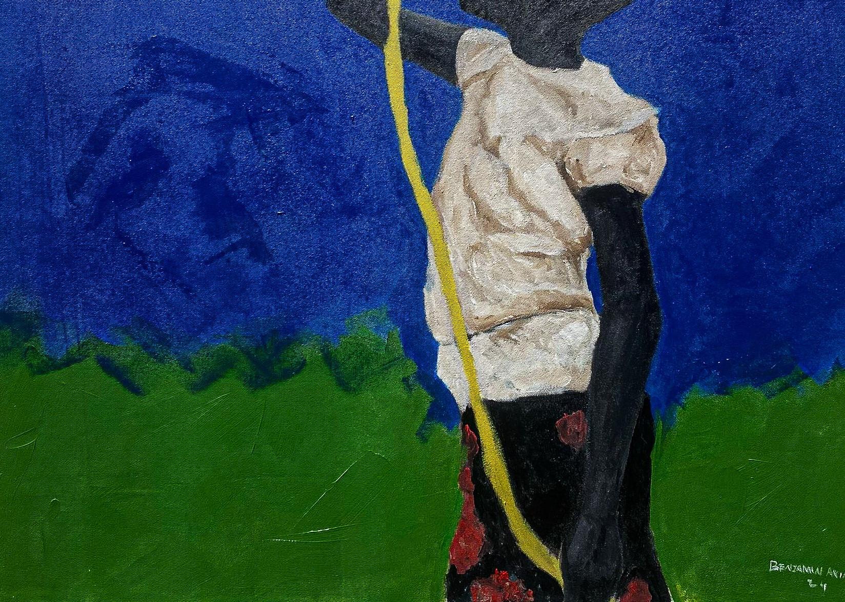 Sans titre - 21e siècle, Contemporain, Figuratif, Child & Child, Afrique, Ballons - Bleu Figurative Painting par Benjamin Akinsoji