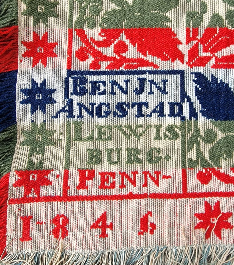 Adirondack Benjamin Angstad Lewisburg, Penn, Coverlet Dated 1846 For Sale