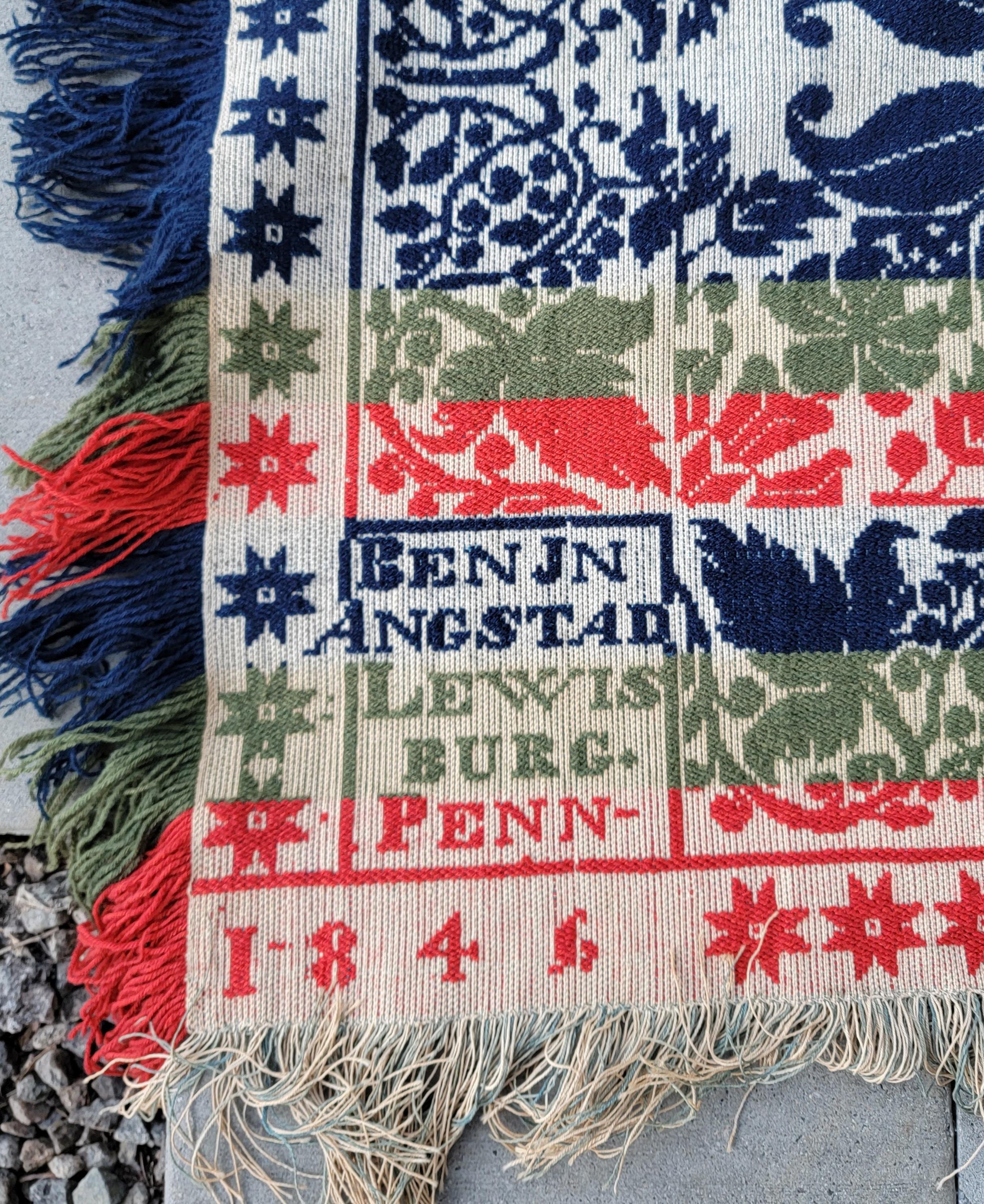 Adirondack Benjamin Angstad Lewisburg, Penn, Coverlet Dated 1846 For Sale