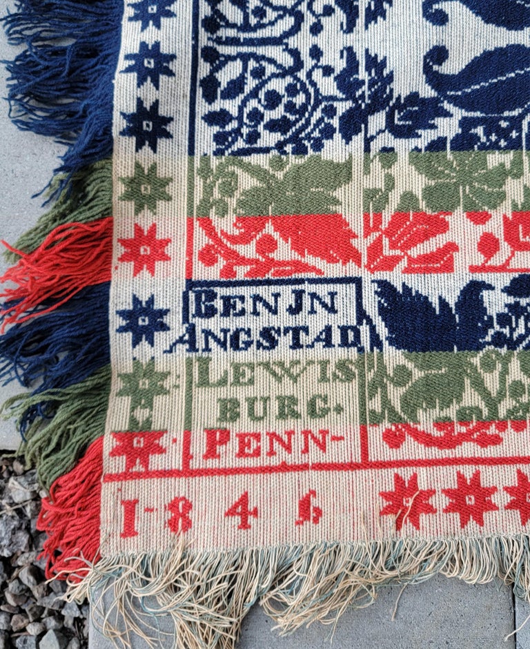 American Benjamin Angstad Lewisburg, Penn, Coverlet Dated 1846 For Sale