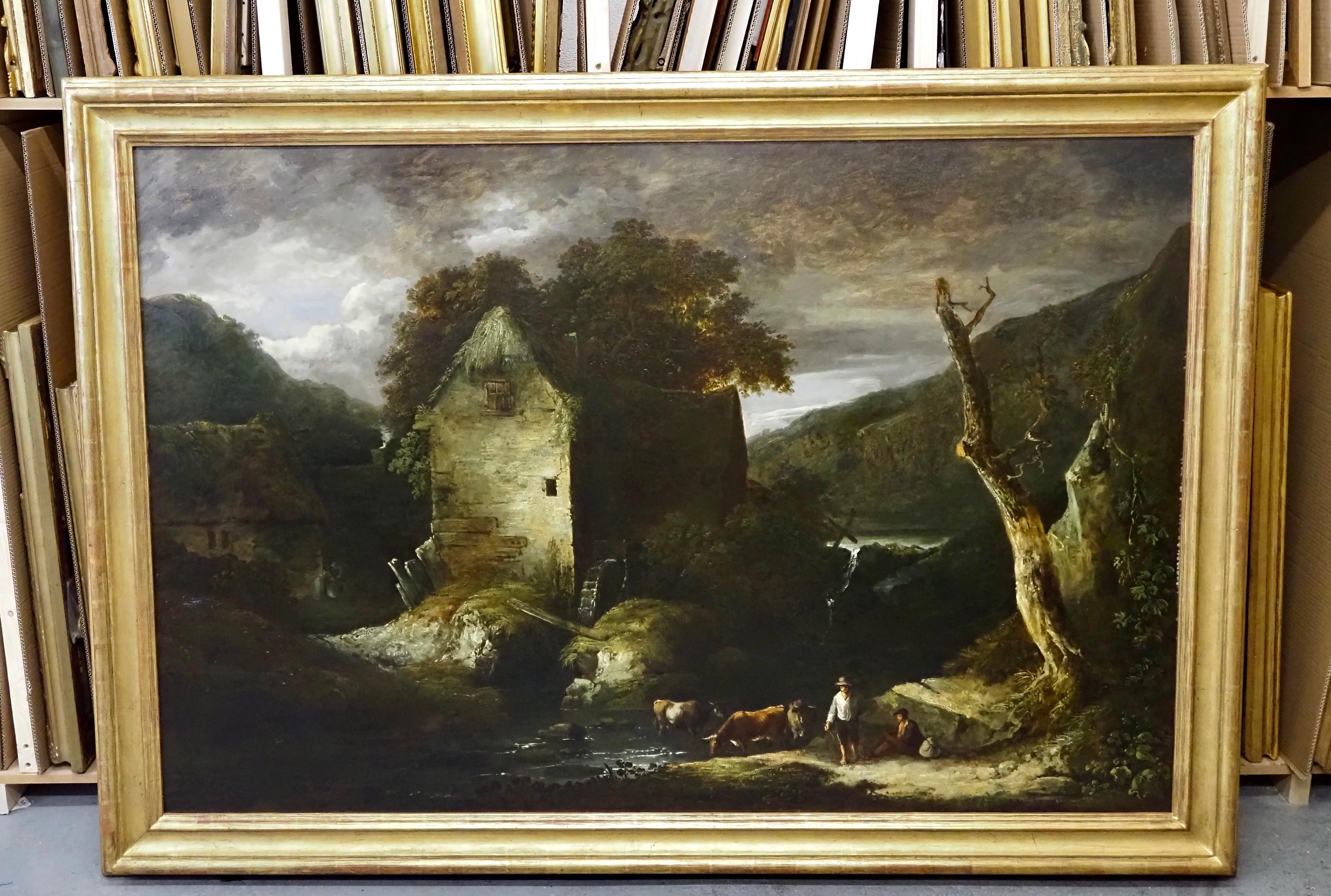 Un grand paysage fluvial boisé avec des braguettes - Maîtres anciens Painting par Benjamin Barker of Bath