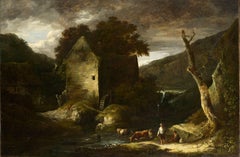 A large wooded river landscape with drovers