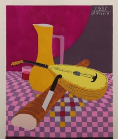 Stillleben mit Laute und Brot, kubistisches Pochoir von Benjamin Benno