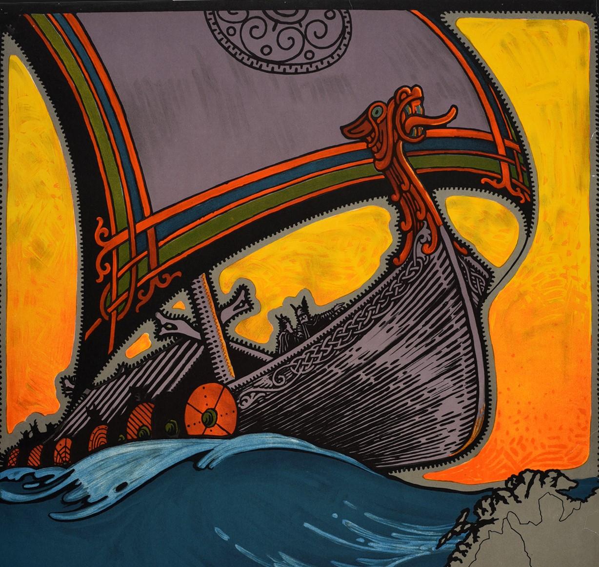 Póster de viaje original de época See The Lands Of The Vikings Mapa de navegación atlántica - Print de Benjamin Blessum