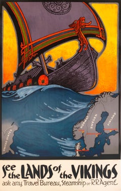 "See the Lands of the Vikings" Original Vintage Scandinavian Travel Poster