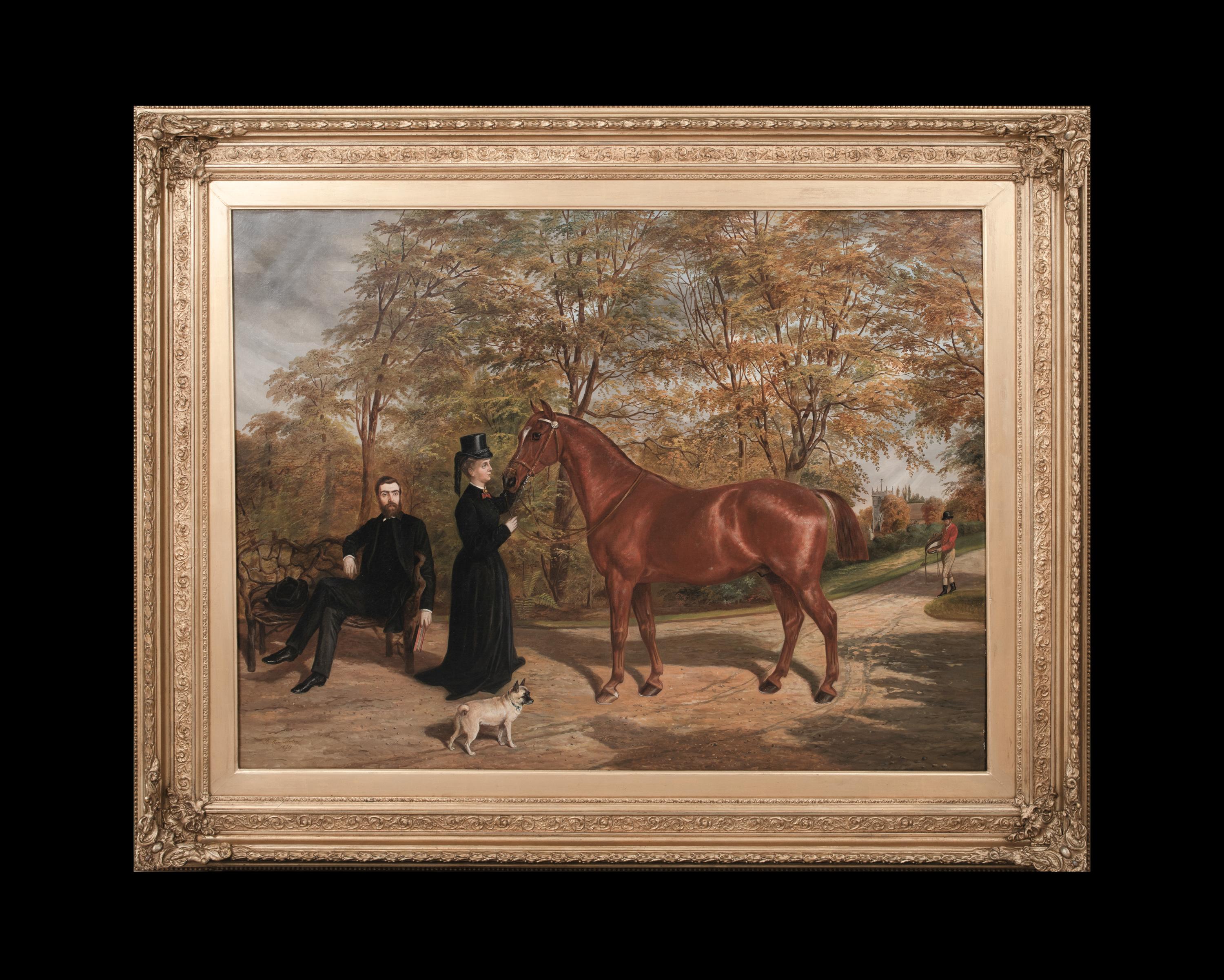 Retrato de Adam y Amy Agnes Dugdale en Griffin Park, Blackburn, Lancashire - Painting de Benjamin Cam Norton