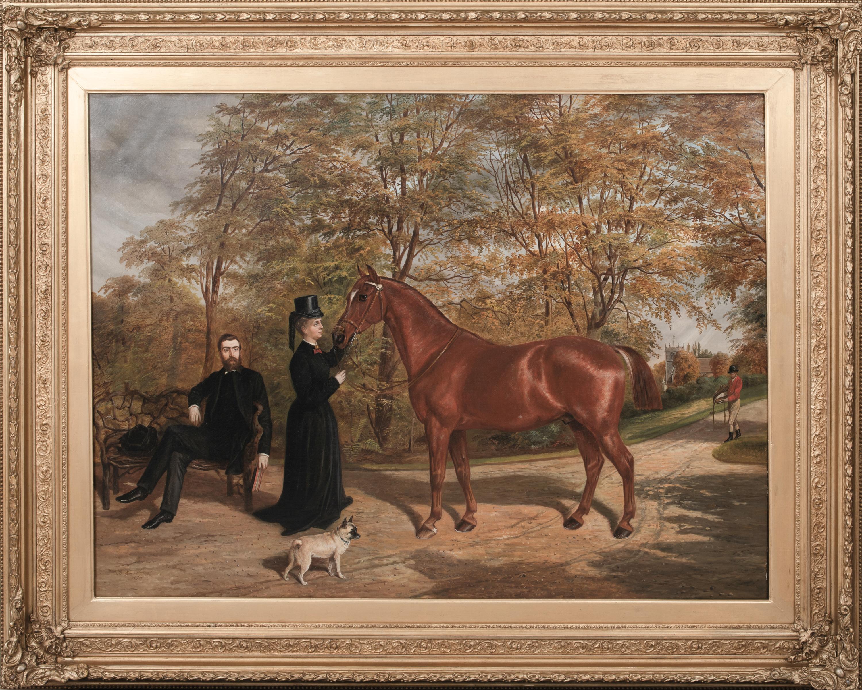 Landscape Painting de Benjamin Cam Norton - Retrato de Adam y Amy Agnes Dugdale en Griffin Park, Blackburn, Lancashire