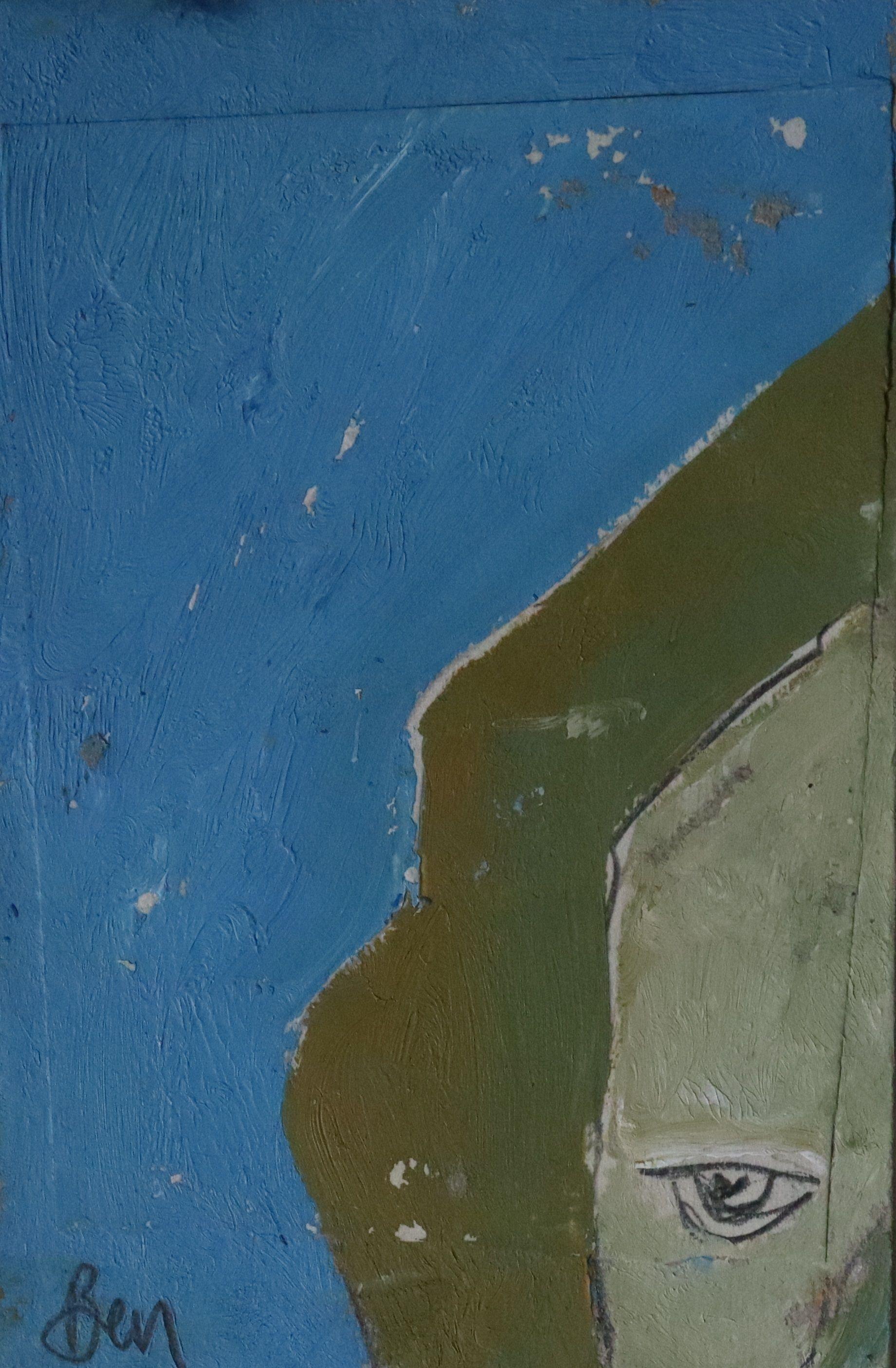 ritratto astratto blu, Pittura, Olio su carta - Painting di Benjamin Carrivick
