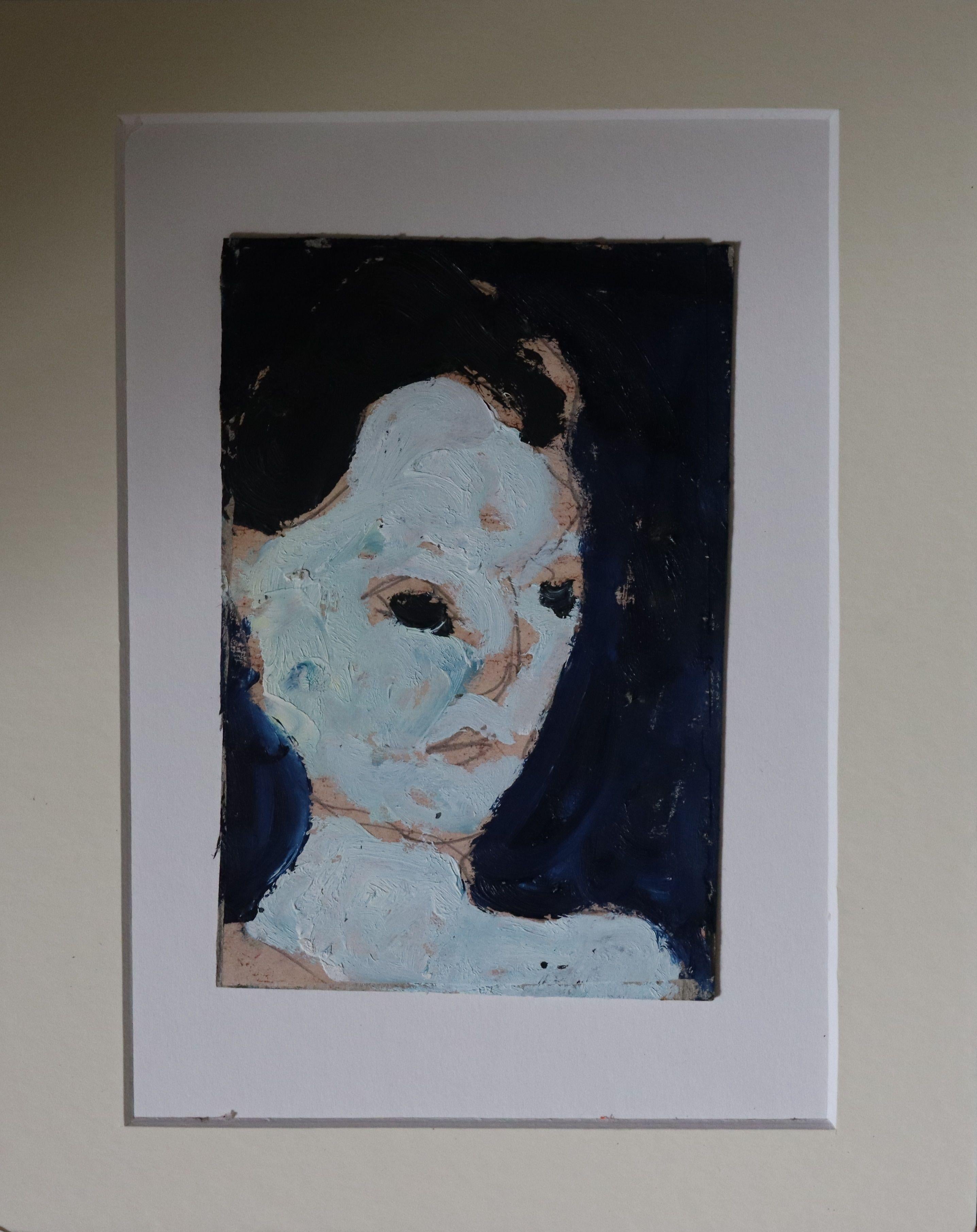 abstract portrait blue, Painting, Oil on Paper For Sale 1