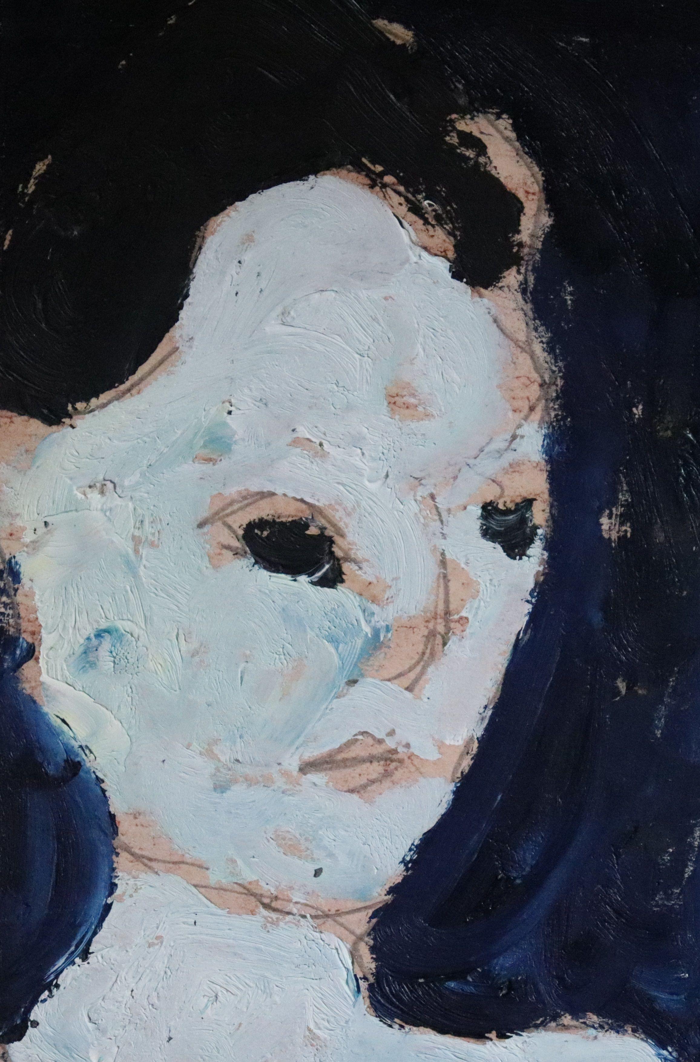 abstract portrait blue, Painting, Oil on Paper For Sale 2