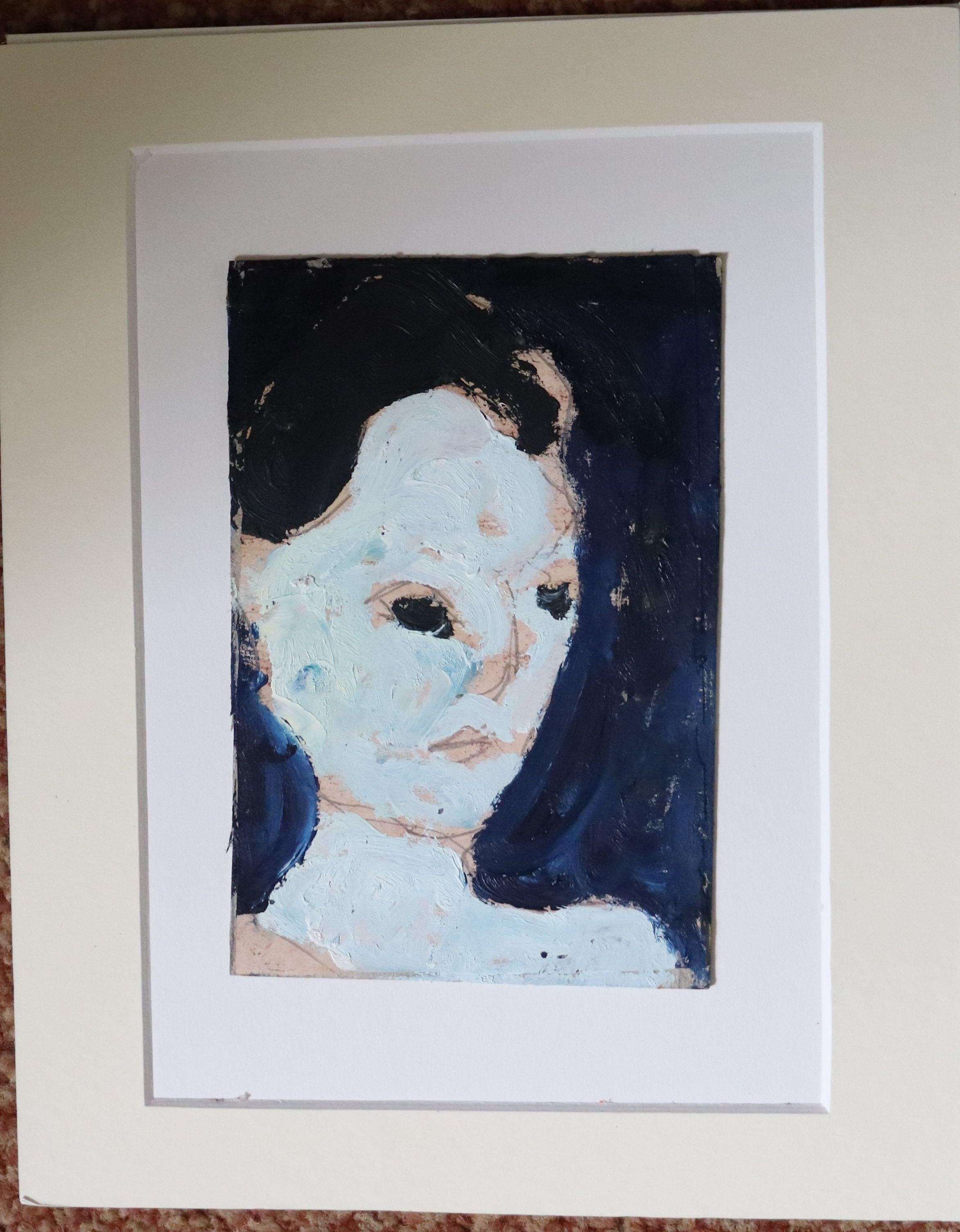 abstract portrait blue, Painting, Oil on Paper For Sale 3
