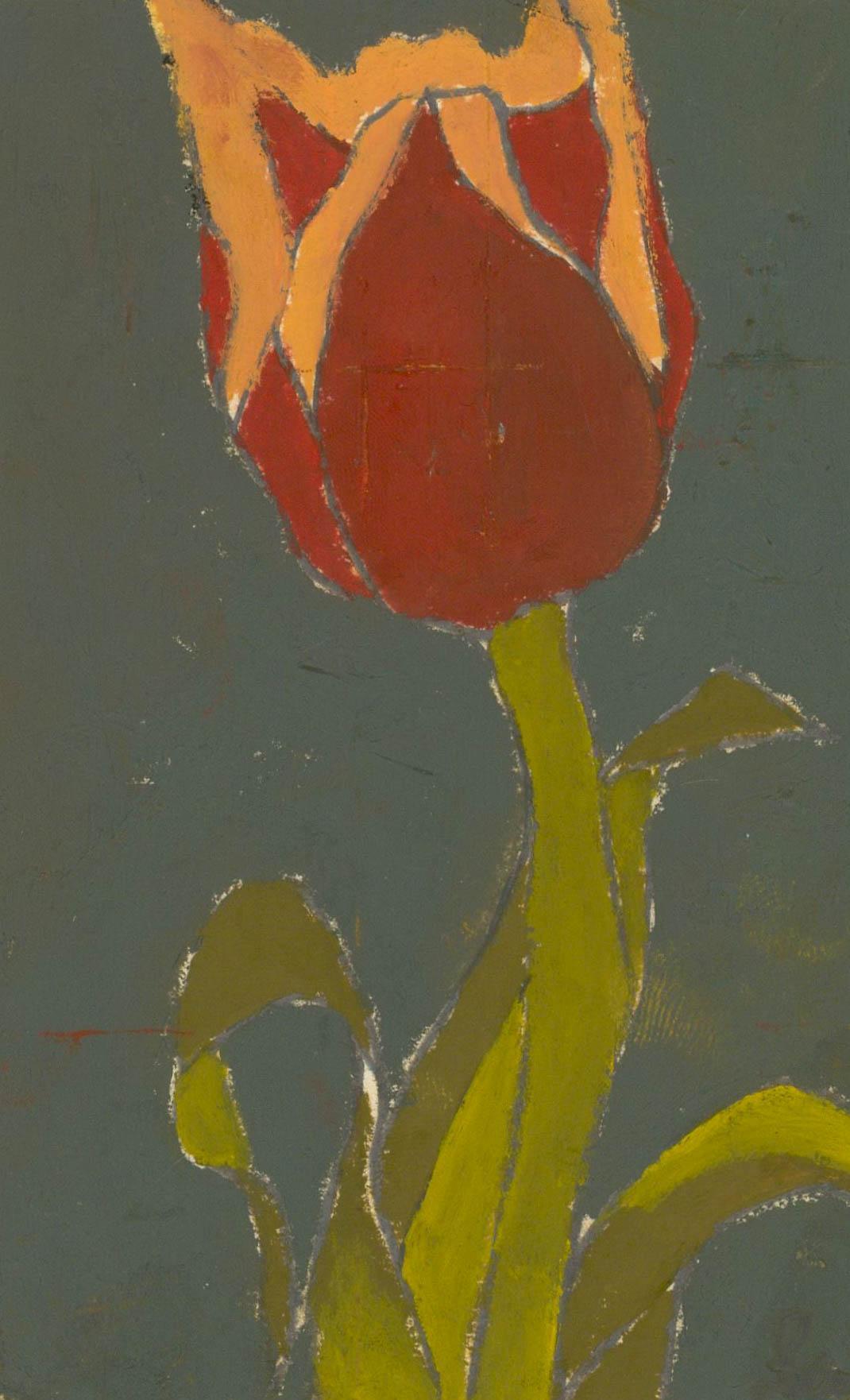 Ben Carrivick - Zeitgenössisches Öl, Eine einzelne Tulpe (Weiß), Still-Life Painting, von Benjamin Carrivick