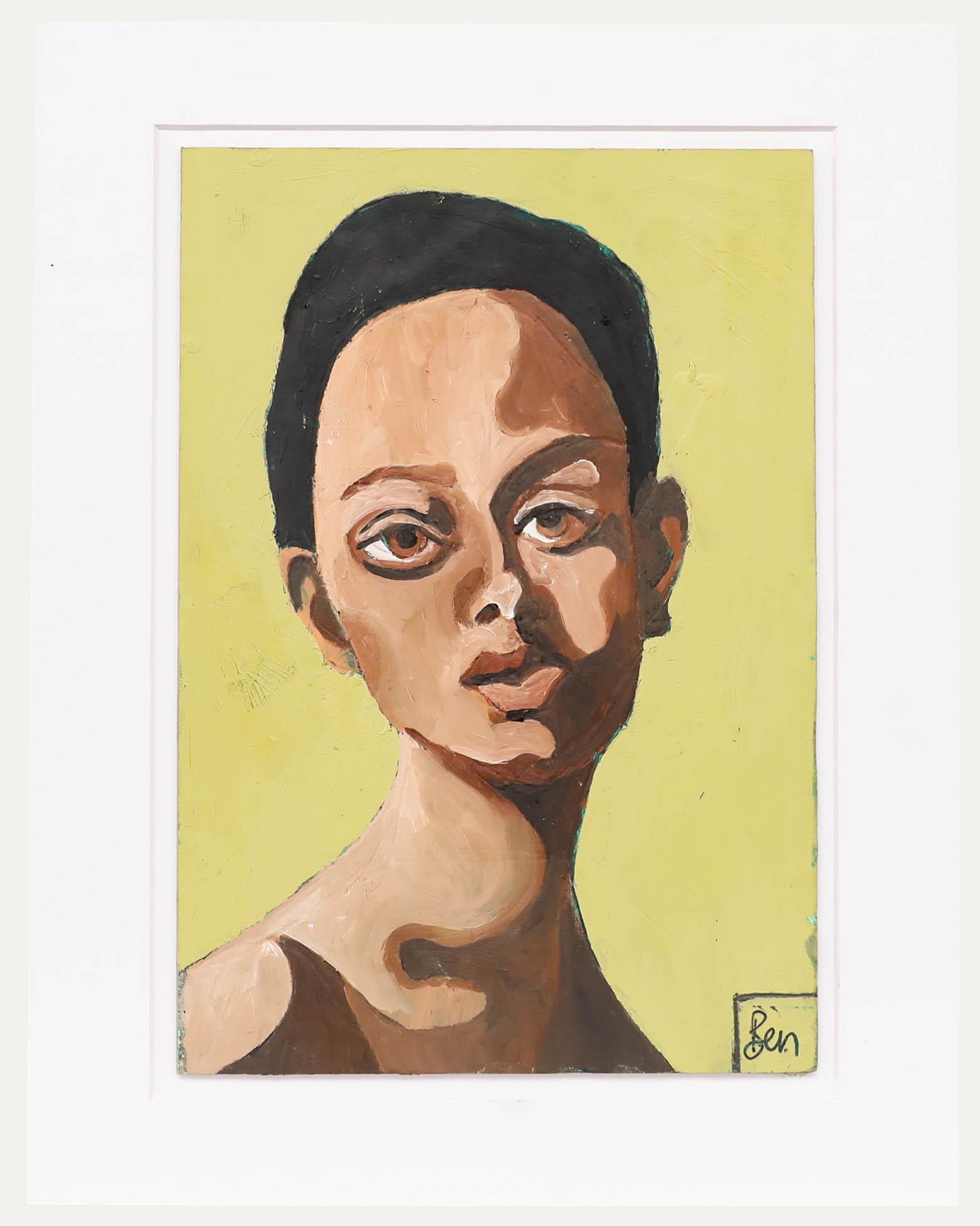 Benjamin Carrivick Portrait Painting – Ben Carrivick - Zeitgenössisches Öl, Mandelaugen