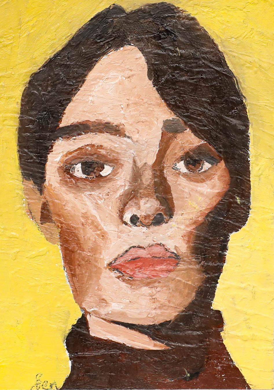 Ben Carrivick - Zeitgenössisches Öl, Dame im braunen Rollkragenpullover – Painting von Benjamin Carrivick