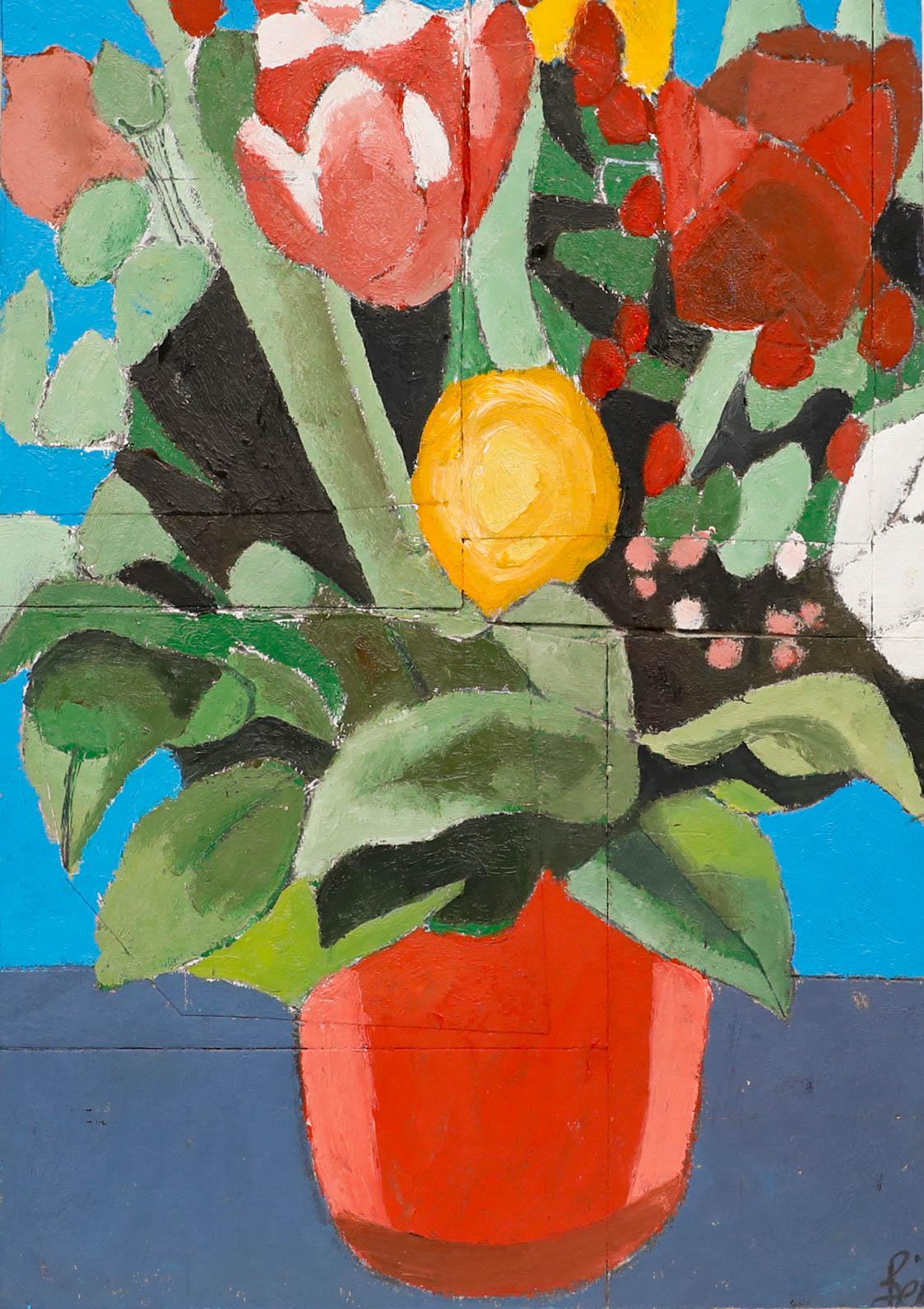 Ben Carrivick - Zeitgenössisches Öl, Sommerblüte in einer roten Vase – Painting von Benjamin Carrivick
