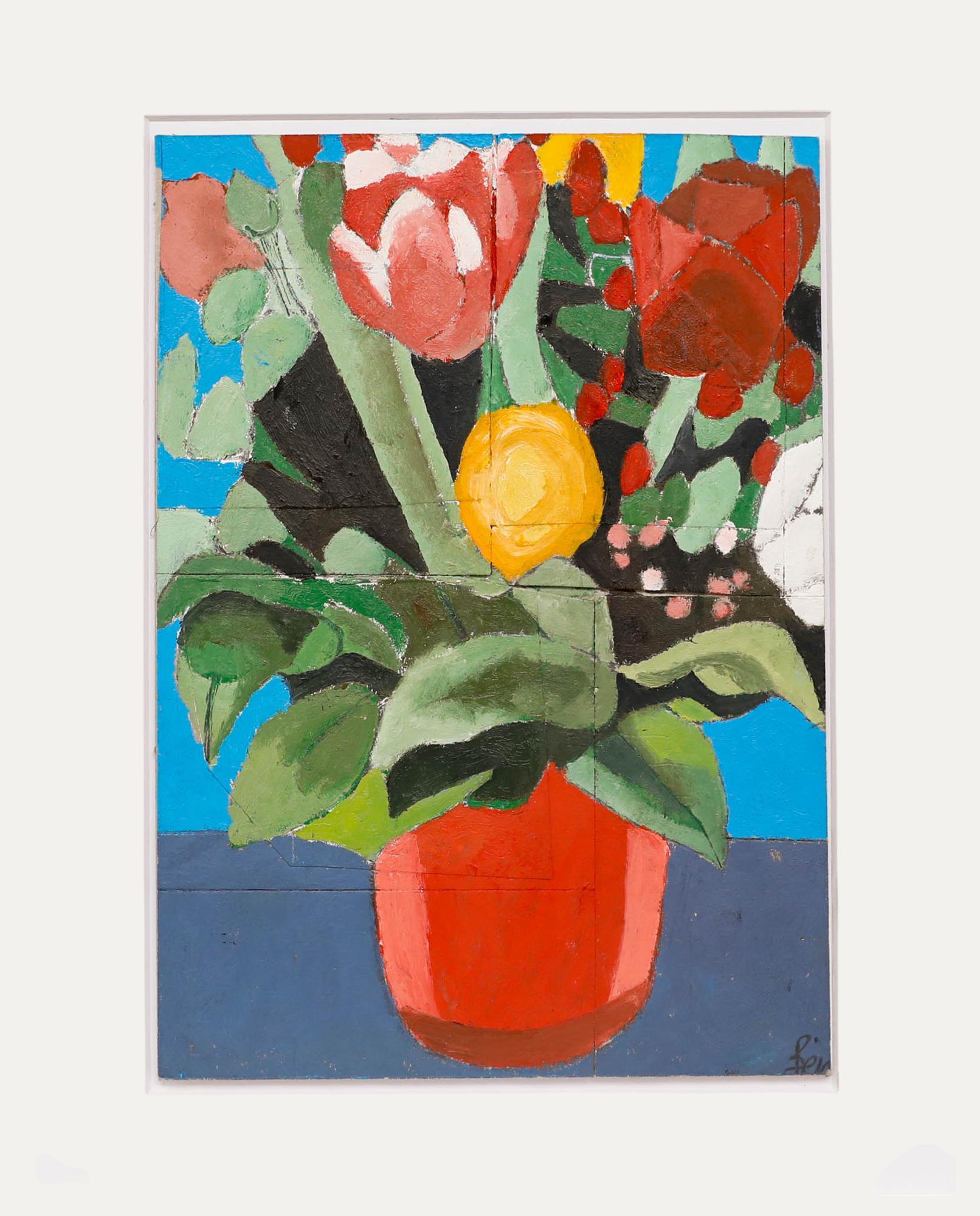 Ben Carrivick - Zeitgenössisches Öl, Sommerblüte in einer roten Vase