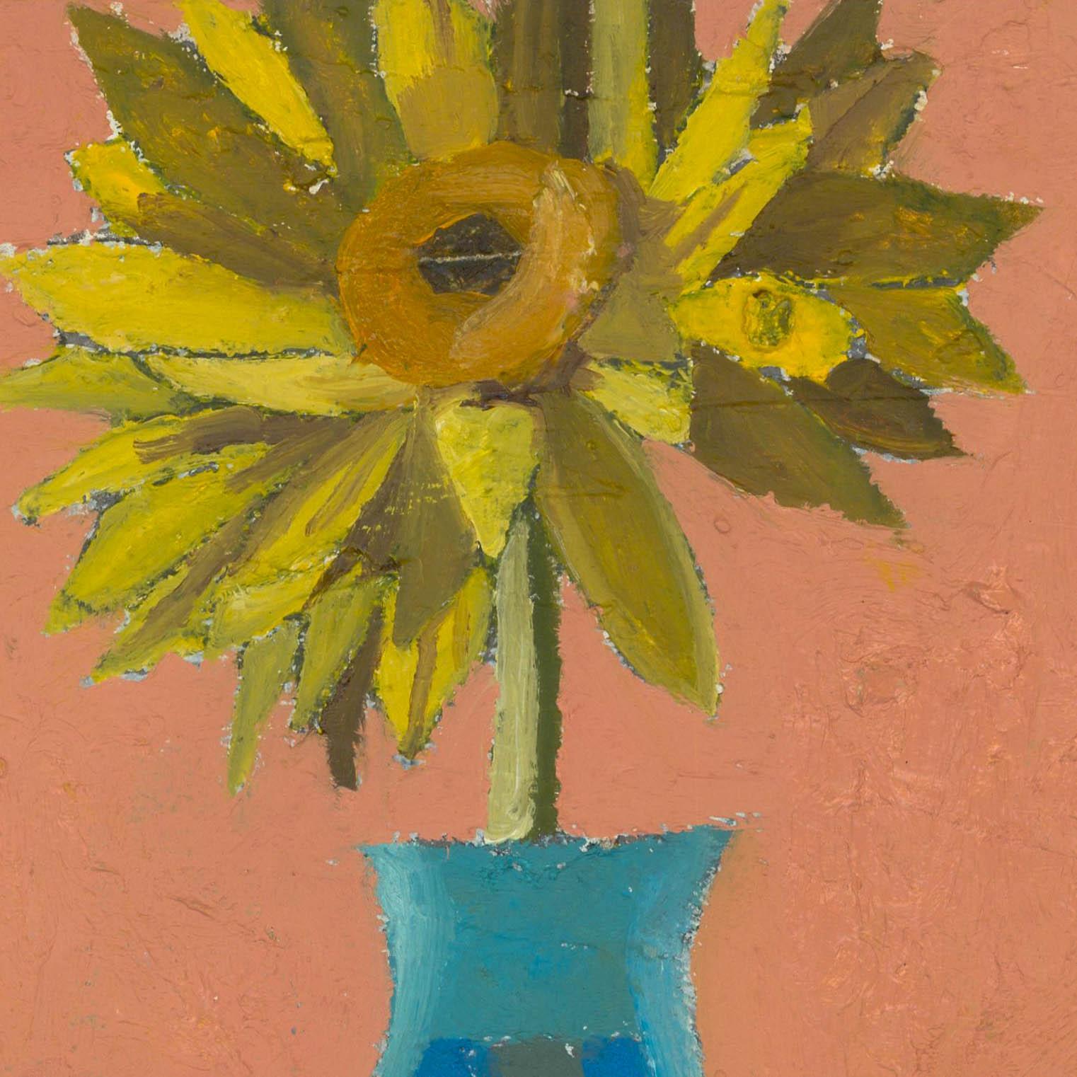 Ben Carrivick - Zeitgenössisches Öl, Sonnenblume (Grau), Still-Life Painting, von Benjamin Carrivick