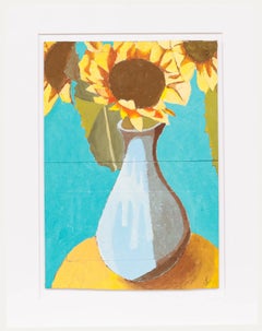 Ben Carrivick - Contemporary Oil, Sunflowers in a Blue Vase